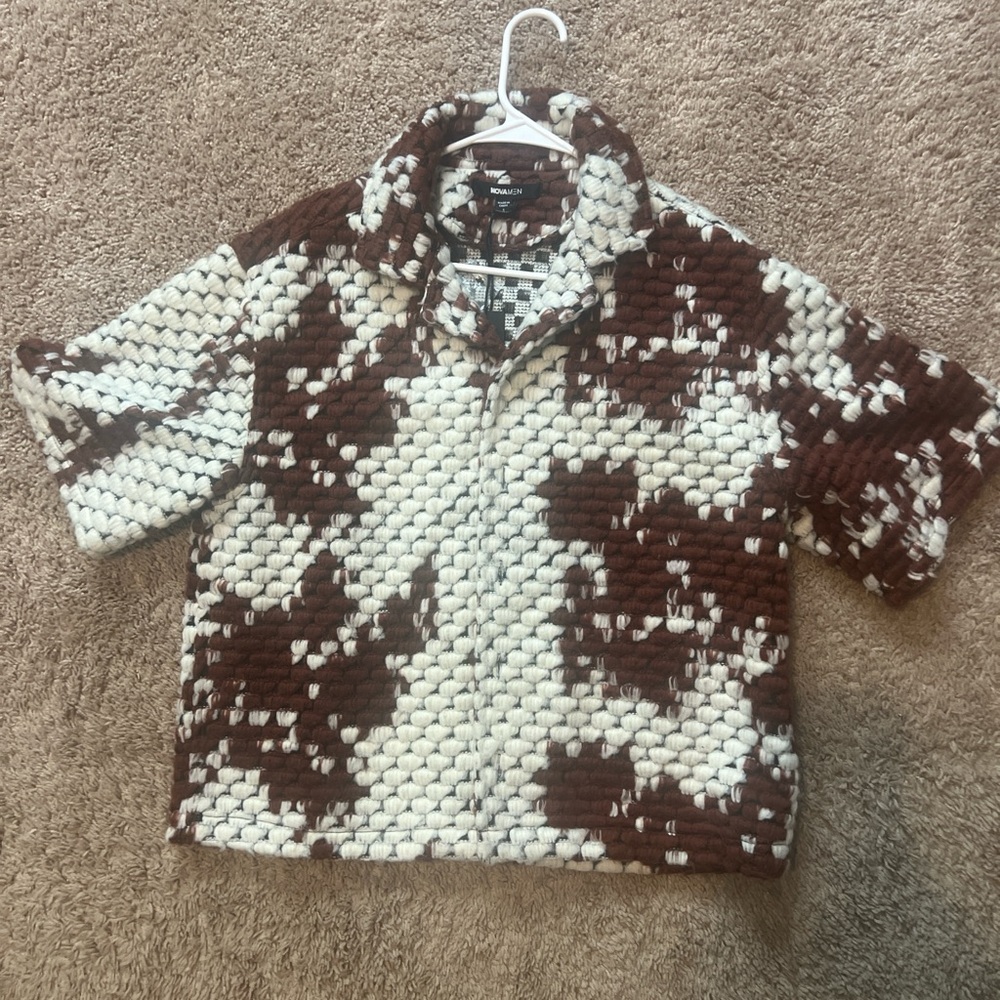 Fashion Nova Men Brown and White Checkered Jacket